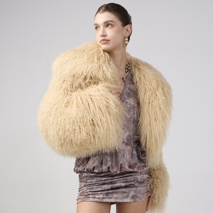 Custom Wholesale New Fashion Design Winter Jacket <strong>Green</strong> Real Mongolian Lamb <strong>Fur</strong> Coat Short Coats with Real <strong>Fur</strong> for Ladies - Product Image 1