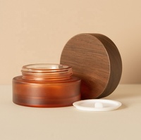 Benutzer definierte Mattglas Glas Kerzen behälter Holz Bambus Deckel 30ml 50ml 15g 30g 50g Glas für Kosmetik creme