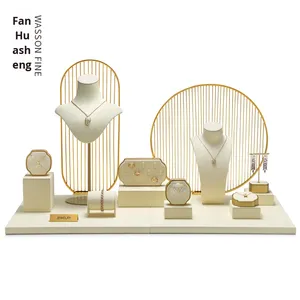 Cao cấp da lộn trắng trang sức hiển thị Set cho cửa hàng truy cập cửa sổ Vòng Cổ Vòng Bông tai trình bày trang sức hiển thị Set - Product Image 4