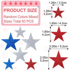 Autocollants en mousse en forme d'étoile pailletée patriotique, 50 pièces, rouge, bleu, argent, autocollants en mousse <span class=keywords><strong>EVA</strong></span> en forme d'étoile, décoration murale, artisanat, fournitures artistiques - Product Image 2