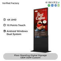 43 49 55 65 Inch Android 14 LCD Ultra Thin Indoor Floor Standing Digital Signage Display Touch Screen Kiosk for Shopping Mall