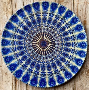 <b>Round</b> Bohemian Geometric Print Place Mat Blue Cream Washable Home Decor - Product Image 1