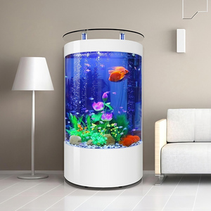 LED 조명과 수중 펌프가 있는 높이가 높은 원형 유리 수족관 300L 친환경 어항 (거실용 하이칭) - Product Image 3