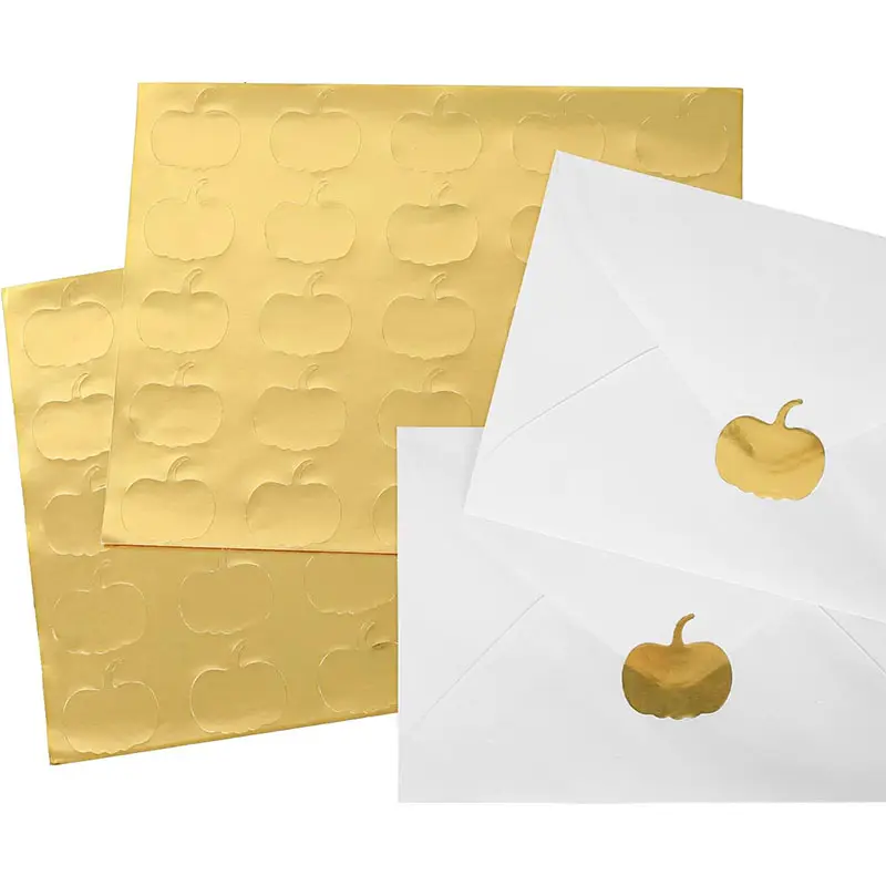 Autocollant auto-adhésif d'enveloppe de décalcomanie d'étiquette de citrouille d'automne de feuille d'or autocollants de citrouille d'automne pour les cartes de voeux d'invitation