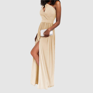 Robe de soirée élégante multicolore asymétrique plissée avec fente, haute qualité, tendance - Product Image 5