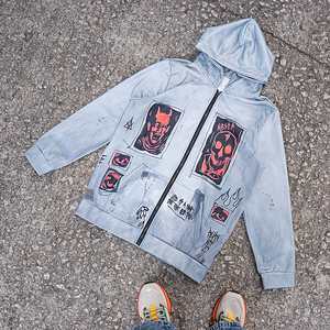 棉质 380gsm 男女通用定制拉链连帽衫 超大宽松连帽衫 数码印花图案涂鸦街头服饰连帽衫制造商 - Product Image 1