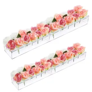 결혼식 탁상 장식을위한 22 개의 구멍이있는 공장 맞춤형 아크릴 꽃꽂이 상자 스탠드 꽃꽂이 꽃병 상자