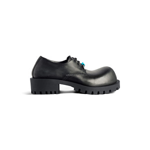 Chaussures habillées unisexes en cuir de taureau de qualité supérieure, à bout rond exagéré, avec breloques, à lacets, style Hummer Derby - Product Image 3