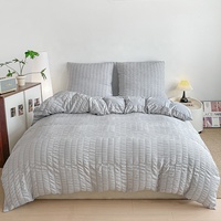 Ensemble de couvre-lit trois pièces en polyester gris à bulles pour toutes les saisons européennes, 100% polyester, lavable en machine