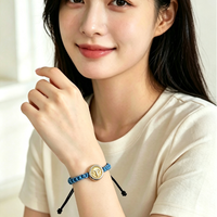 Bracelet en corde tressée noir et bleu avec perle en acier inoxydable plaqué or 14 carats, breloque zodiacale, ajustable, bijoux de mode