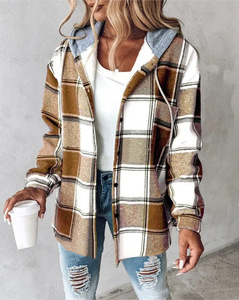 Vente en gros <span class=keywords><strong>de</strong></span> manteaux pour femmes à carreaux à capuche, décontractés, élégants, pour le travail, amples et confortables, collection automne-hiver européenne et américaine - Product Image 1