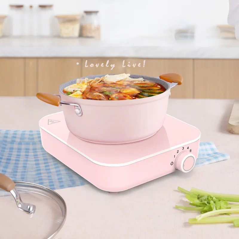 New Fashion Pink small size cooktop hotpot induction with knob stove 220V/1200W electric hob single induction cooker