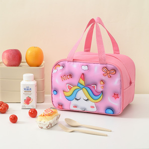 Bolsa de almuerzo 3D linda y aislada para estudiantes, bolso para oficina, escuela, viajes, rosa, beige, azul - Product Image 4