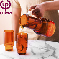 Ensemble de pichet en verre isolé d'inspiration nordique couleur créative résistante aux hautes températures pour thé eau jus de fruits couvercle de bouilloire froide