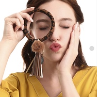 Rond grand léopard tournesol bracelet en cuir bracelet cercle gland bracelet porte-clés bracelet