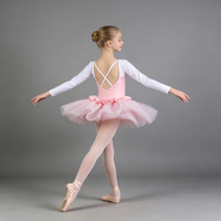 Vestido de Ballet Rosa y Blanco de Manga Larga con Tres Lazos y Cuello Cuadrado para Niñas, Traje de Leotardo para Clases de Ballet, Entrenamiento, Recital y Actuaciones