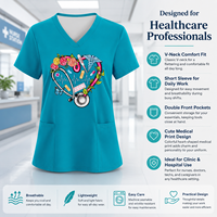 Wholesale Customized Logo Medical Scrub Top V-neck Short Sleeve Nursing Uniform Colorful Stretchy Hospital Workwear for Nurse