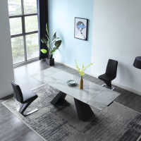 Ensemble de table à manger moderne de luxe en verre trempé avec cadre en métal noir, table à manger extensible