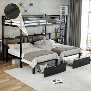 Vente d'usine : Lits superposés triples modernes et peu encombrants <span class=keywords><strong>pour</strong></span> 3 enfants ou adultes, taille double sur <span class=keywords><strong>lit</strong></span> simple, <span class=keywords><strong>pour</strong></span> chambre à coucher, école, hôtel - Product Image 1