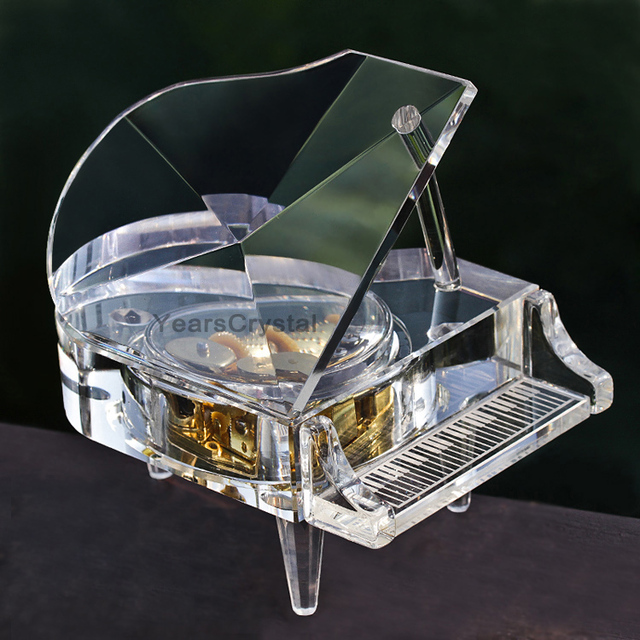 Hotsale Mechanical Jewelry Custom Musical Box Glass Crystal Piano for Valentine Gifts