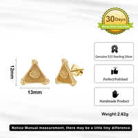 RINNTIN GAE09 Pendientes de Plata de Ley 925 con Baño de Oro de 14K, Diseño de Ojo Piramidal, Joyería para Mujer, Pendientes Triangulares