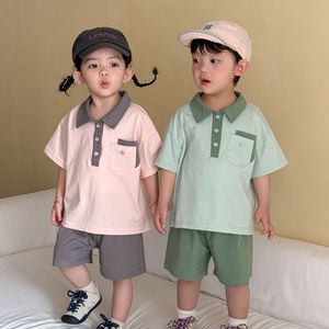 2026 신상 아동 여름 스포츠 세트 순면 남아 여아 캐주얼 루즈핏 반팔 폴로셔츠 반바지 세트 - Product Image 4
