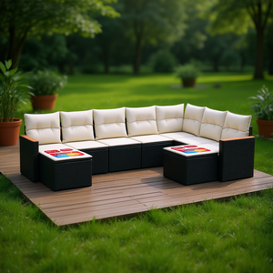 Ensemble de canapés de jardin modulaires en rotin noir élégant, mobilier d'extérieur avec coussins en mousse haute densité pour patio et jardin - Product Image 2