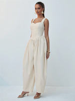 Combinaison élégante pour femme, couleur unie, sans manches, col carré, pantalon large, tenue décontractée chic pour soirée et club