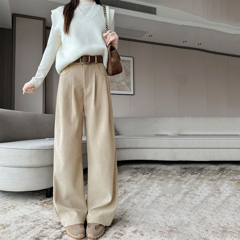 2025 Wide-leg Calças Primavera e Outono Nova Alta-cintura Slim