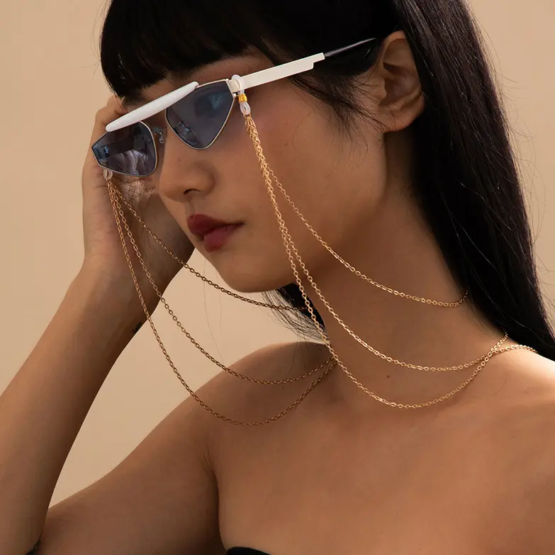 Cadena de gafas chapada en oro para mujer, collares de cuerda de diseño Simple para gafas de sol