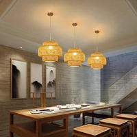 Lustre suspendu en rotin rond fait à la main, style nordique rétro, magnifique, bois de bambou, lampe à suspension LED pour île, station balnéaire