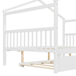 Letto a casetta per bambini in legno massello di alta qualità con letto estraibile e sponde di sicurezza, ideale per la cameretta dei bambini - Product Image 6