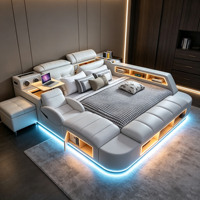 Lit en cuir tatami multifonctionnel de luxe avec tiroirs de rangement, système de haut-parleurs, table de chevet, lit intelligent moderne pour chambre à coucher, vente en gros