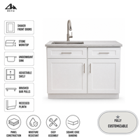 Meuble de cuisine blanc avec évier, plan de travail en pierre, portes Shaker, tiroirs et rangements