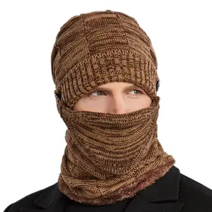 Hat, scarf, mask, 3-piece set for men, versatile and warm in autumn and winter. Knitted hat with plush and thickened cycling