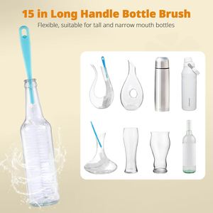 5 Pack 5-in-1 Plastic <b>Bottle</b> <b>Brush</b> Set 15-inch Long Handle for Water <b>Bottles</b> Cups Removable Nipple Cup Lid Gap Cleaning - Product Image 4