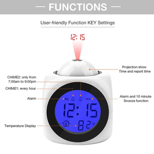 Voix parlant LED Projection réveil numérique <span class=keywords><strong>heure</strong></span> voix carillon fonction horloge veilleuse <span class=keywords><strong>projecteur</strong></span> avec affichage Blacklight - Product Image 5