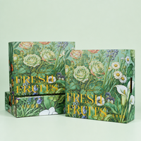 Boîte d'emballage de fruits personnalisée de luxe en papier rigide vert foncé à imprimé botanique, vente en gros, avec poignée pour fruits frais