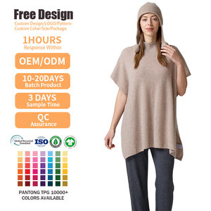 Poncho châle en cachemire pour femme, col roulé, manches chauve-souris, tricot minimaliste couleur unie, coupe longue et ample, chaud pour l'hiver, vente en gros - Product Image 2
