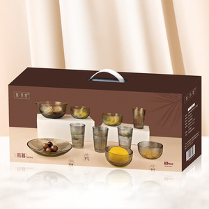 Juego de Platos de Vidrio Ecológicos con Rayas Verticales Modernas en Gris Nórdico, Juego de <span class=keywords><strong>Diez</strong></span> Piezas para Café y Té, Tazón para Fruta y Ensalada para el Hogar - Product Image 5