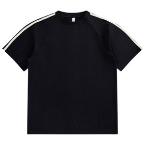 Camiseta de algodón de manga raglán 240gsm con cinta de rayas dobles en contraste - Product Image 1