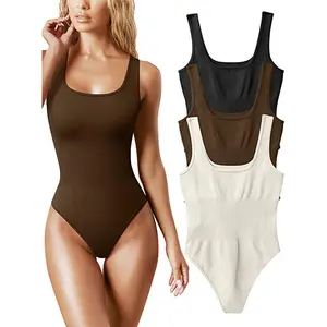 C6268 Hot Selling Seamless Threaded Vest With Waistband Shaping Square Neck Jumpsuit body shaper