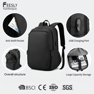 Sac à dos professionnel pour ordinateur portable 15 pouces, style minimaliste, avec port USB, en polyester imperméable, motif géométrique, style décontracté, poignée souple pour garçons - Product Image 1