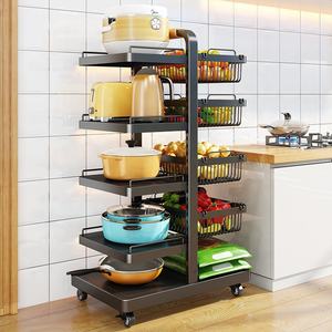 नई धातु तार रसोई काले टोकरी पैन और पॉट ढक्कन शेल्फ आयोजक स्टील भंडारण गाड़ी पहियों के साथ फल सब्जी ट्राली रैक - Product Image 6