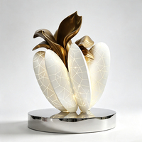 Sculpture de lotus doré de luxe en acier inoxydable, statue florale en métal, décoration pour hall d'hôtel, centre commercial, villa, installation artistique pour projets