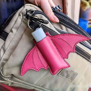 Creative PU Leather Punk Style Bat Shaped <b>Lipstick</b> Holder Keychain Chains Portable Case Lip Balm Charm Pendant Promotional Gift - Product Image 1