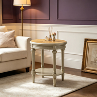 Console antique en bois massif de style français avec plateau en marbre, table ronde rustique pour salon, table d'appoint et de fin de canapé pour la décoration intérieure