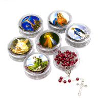 Chapelet Catholique Croix Jésus Parfumé, Collier Perles Bois Rouge, Coffret Cadeau, Ensemble Boîte Collier Croix, 4 Couleurs au Choix