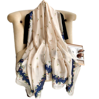 Syal Satin Motif Bunga/Hewan Cetak Digital Dua Sisi Bahan Sutra Polyester Lembut 90x90cm Elegan Hangat untuk Wanita Musim Semi Musim Panas