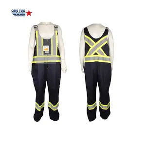 OEM 240gsm top quality supplier obm men working clothes yellow reflective strip coverall overall workwear wear work pants